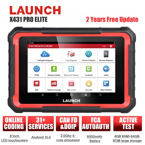 2024 Launch X431 PRO Elite 8'inch Car Diagnostic Tool All System OBD OBD2 Scanner CAN FD/DOIP Active Test 37+ Services Same Function as X431 V